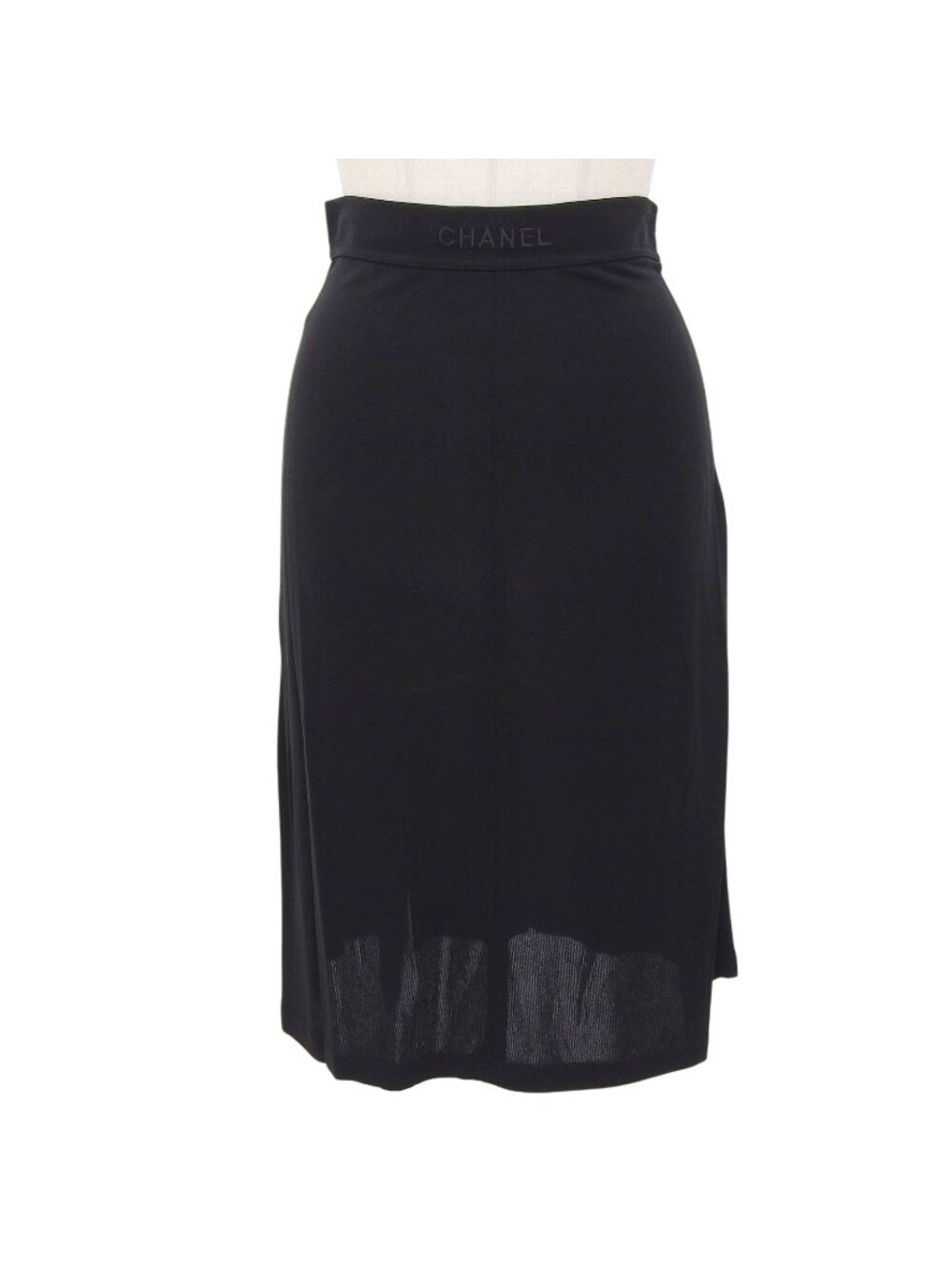 Chanel Boutique Vintage Logo Embroidery Sheer Skirt Black 36